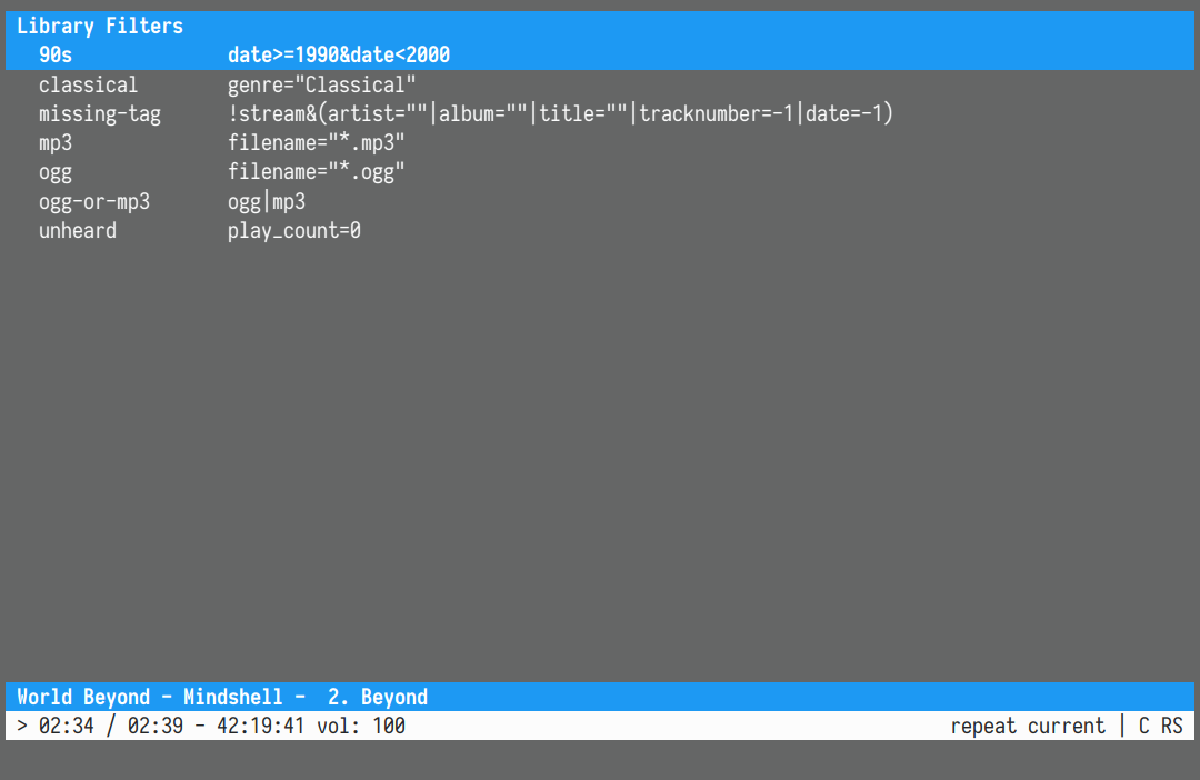 筛选器设置视图
